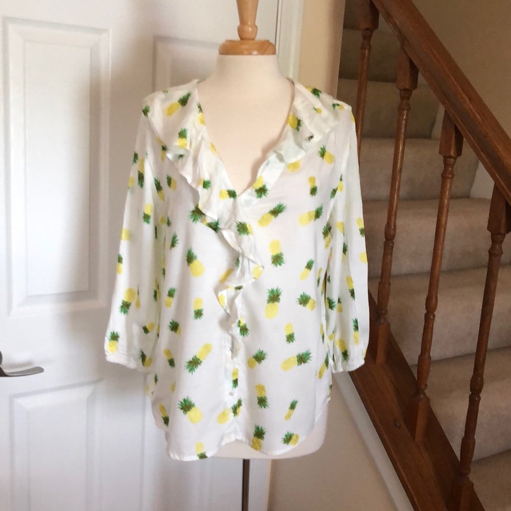 Truly 4 you pineapple ruffle button down top